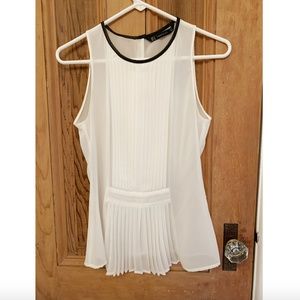 Zara Trafaluc white pleated pintuck tank blouse